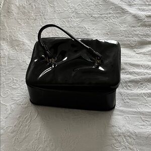 Sleek Black Cosmetic Case vintage patent leather